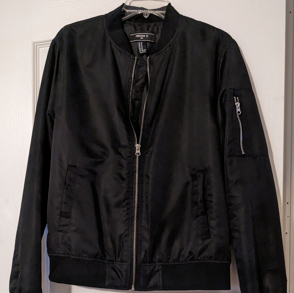 Forever 21 Men's Classic Black Bomber Jacket